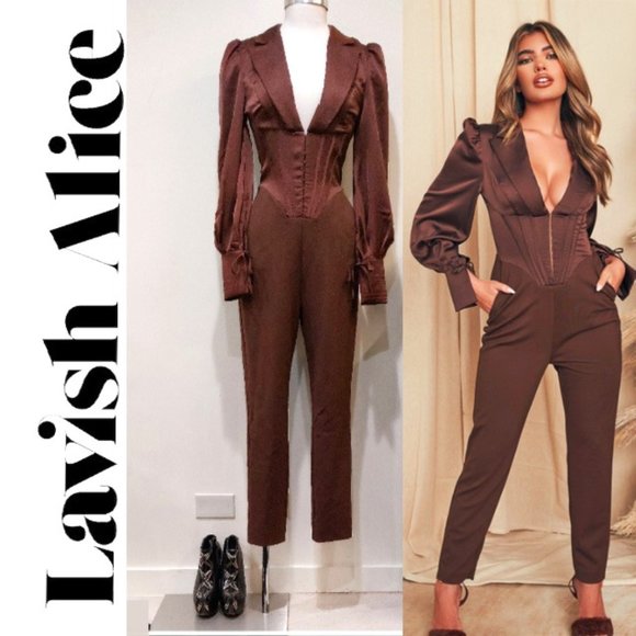 💥SHOWSTOPPER💥Lavish Alice REESE Corset Blazer Jumpsuit in Chocolate